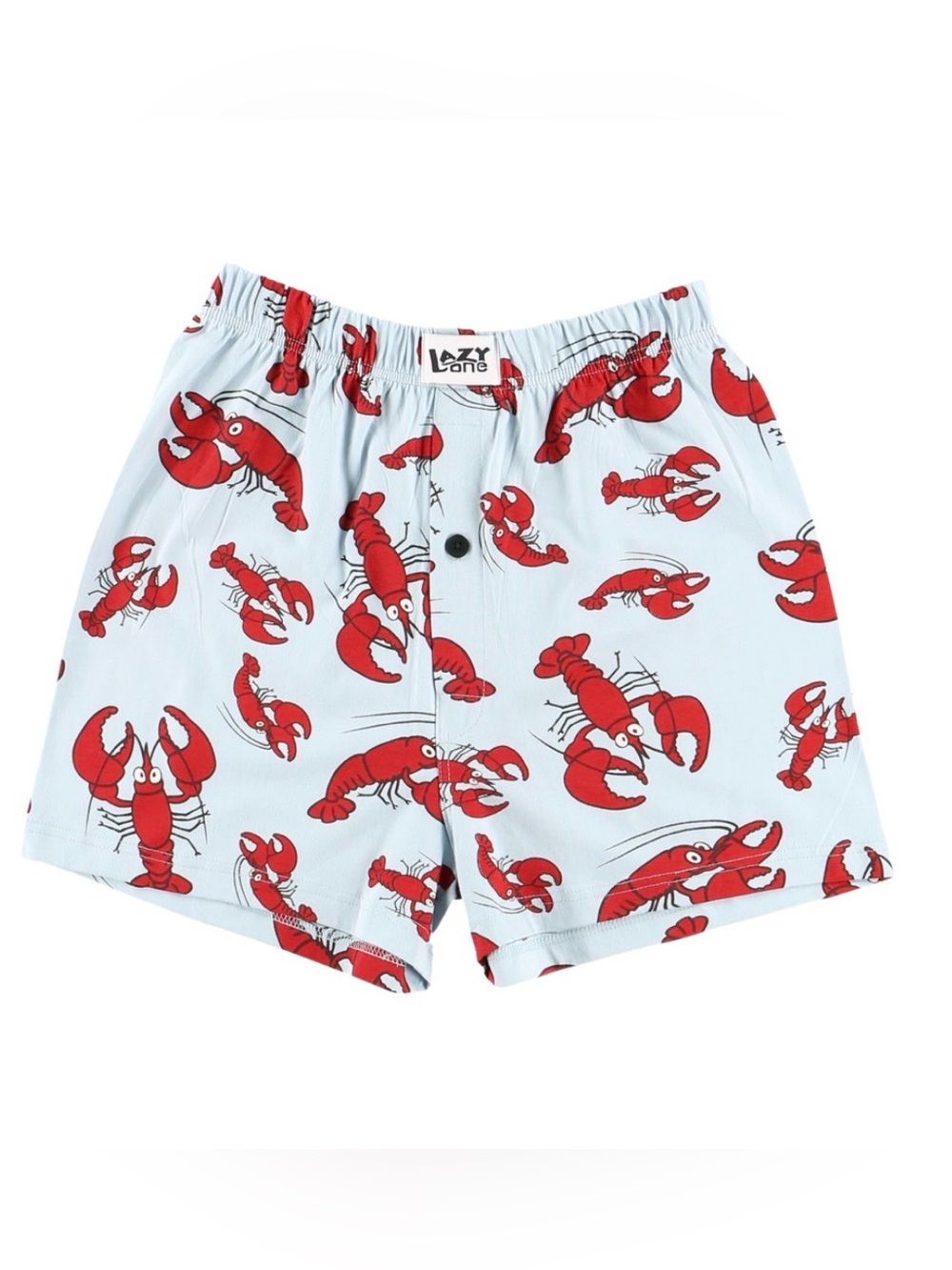 Lazy One Light Blue Red Lobster Print Elastic Waist Unisex Boxer Shorts NEW